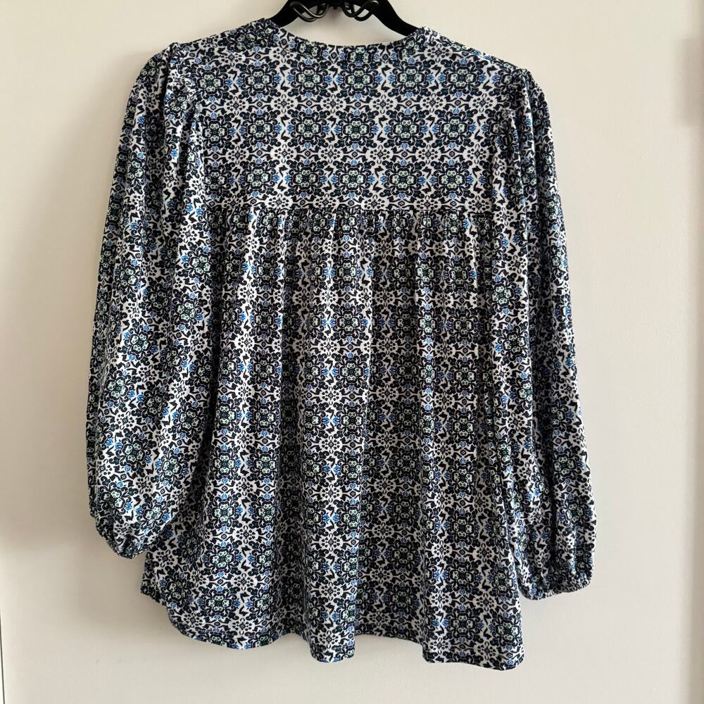 Boden Long Sleeve Floral Blue White Floral Cotton 3/4 Sleeve Top Women's Sz 8 - Picture 6 of 6